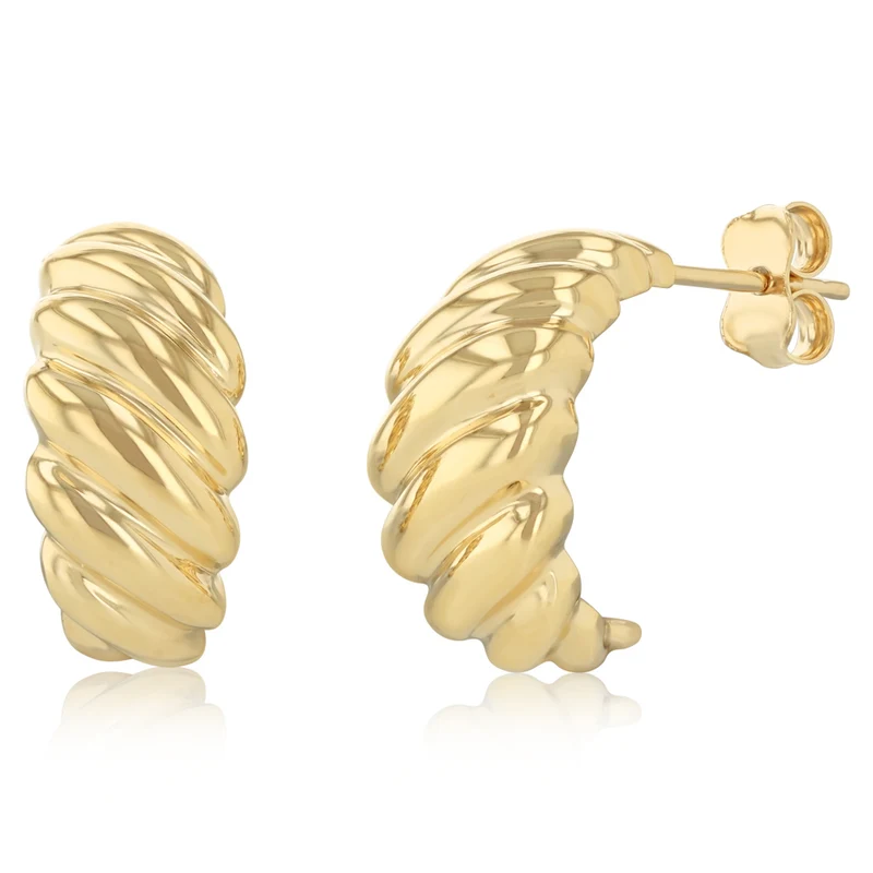 9ct Yellow Gold Large Croissant 3/4 Hoop Earrings