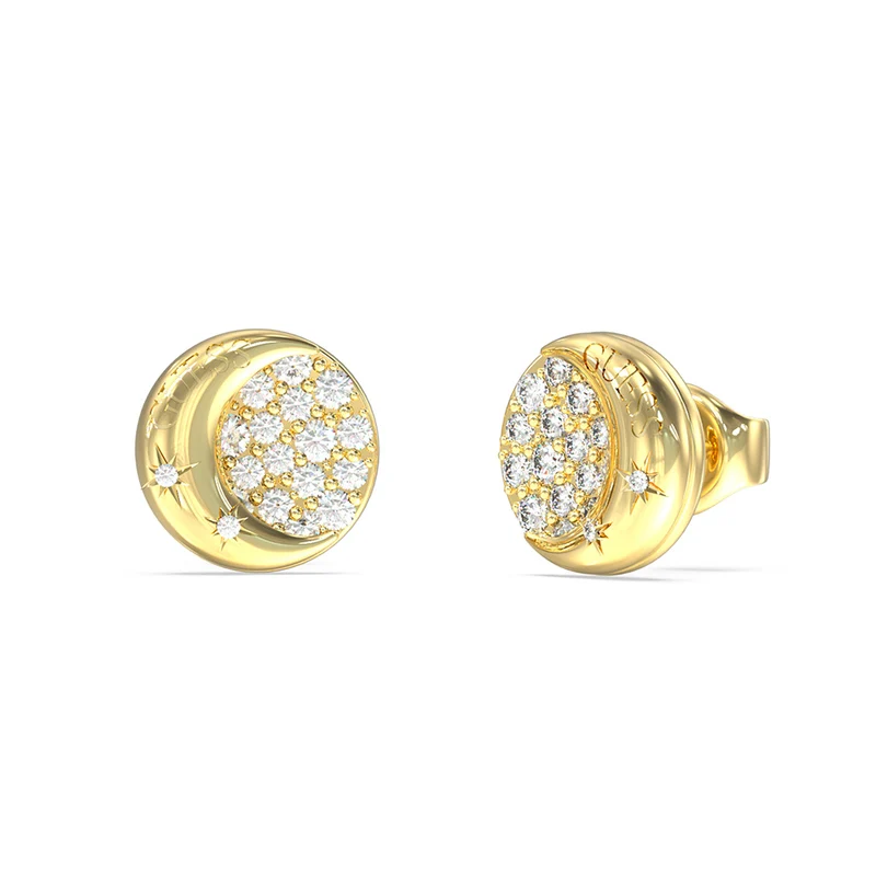 Guess Gold Plated Stainless Steel Aurora Pave 10mm Stud Earrings