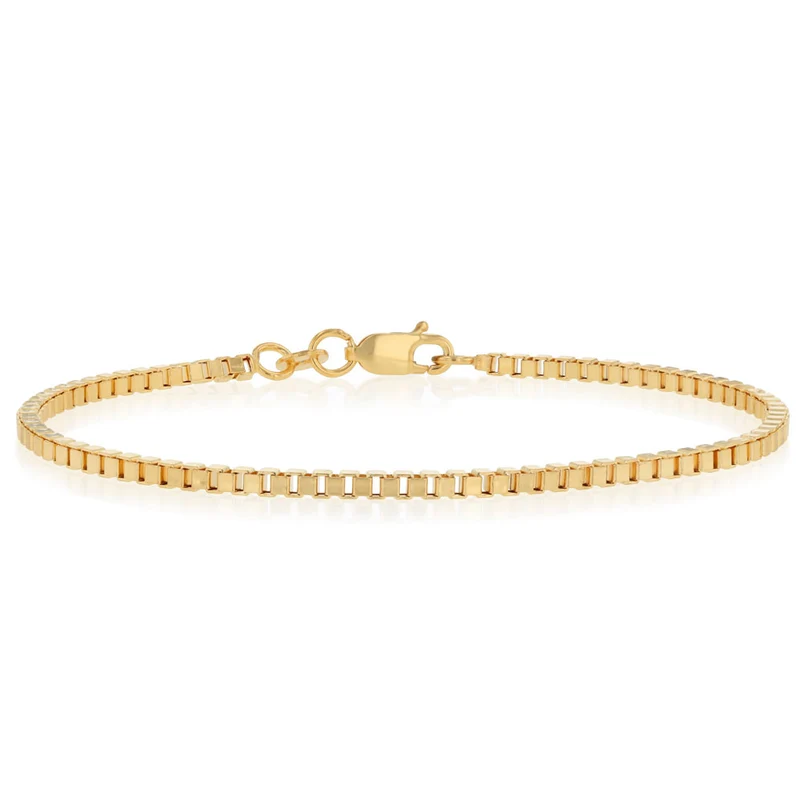 9ct Yellow Gold Diamond Cut Box Chain 19cm Bracelet