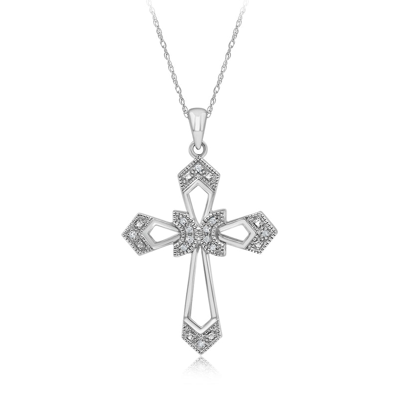 Diamond Cross Pendant in Sterling Silver on 46cm Chain