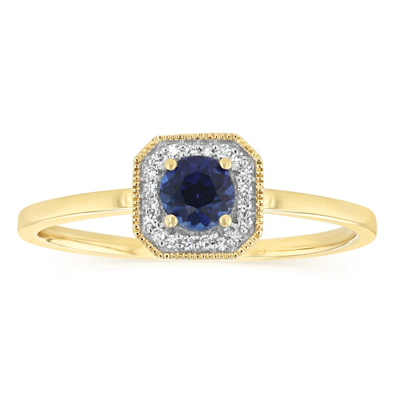 Created Sapphire and Diamond Ring in 9ct Yellow Gold