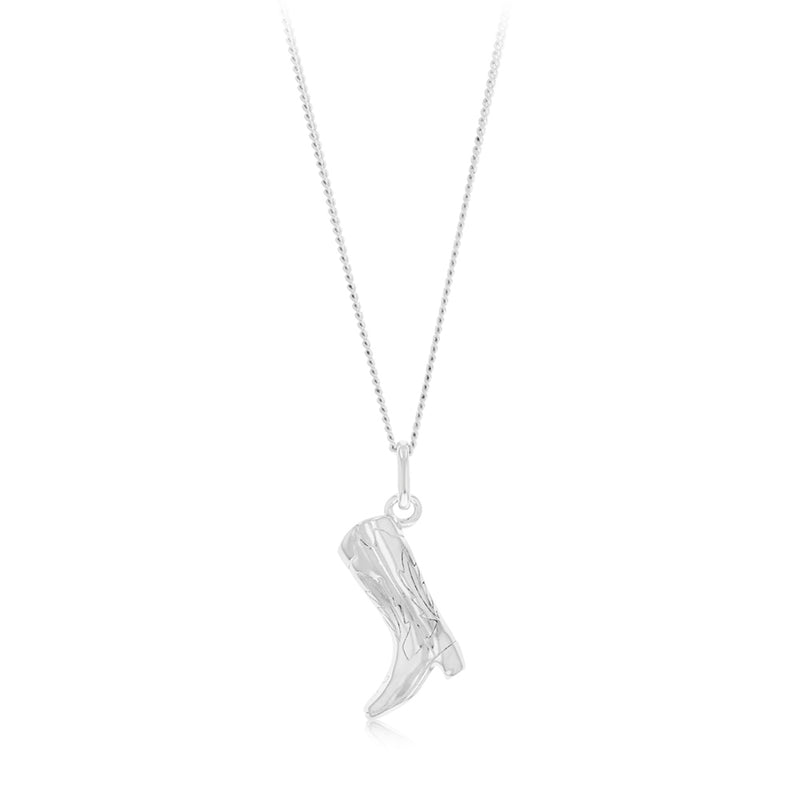 Sterling Silver Rhodium Plated Cowboy Boot Pendant