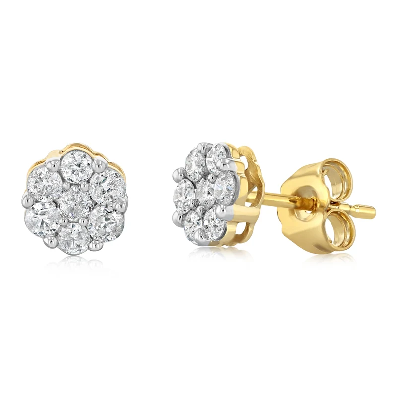 0.45 Carat Diamond Flower Stud Earrings in 10ct Yellow Gold