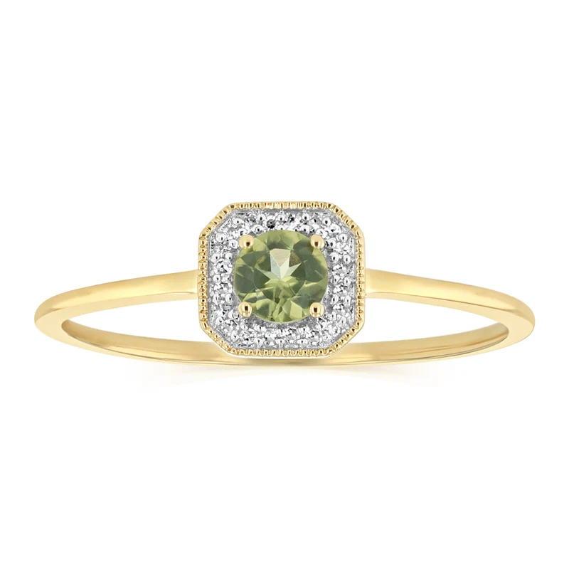 Created Peridot and Diamond Ring in 9ct Yellow Gold