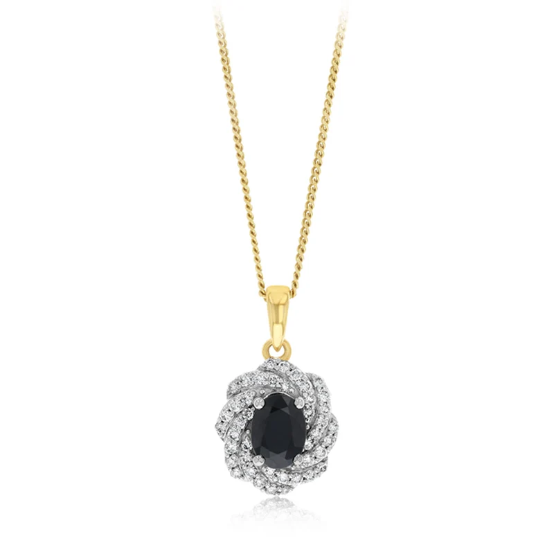 Luminesce Lab Grown 1/3 Carat and Natural Black Sapphire Pendant in 9ct Yellow Gold