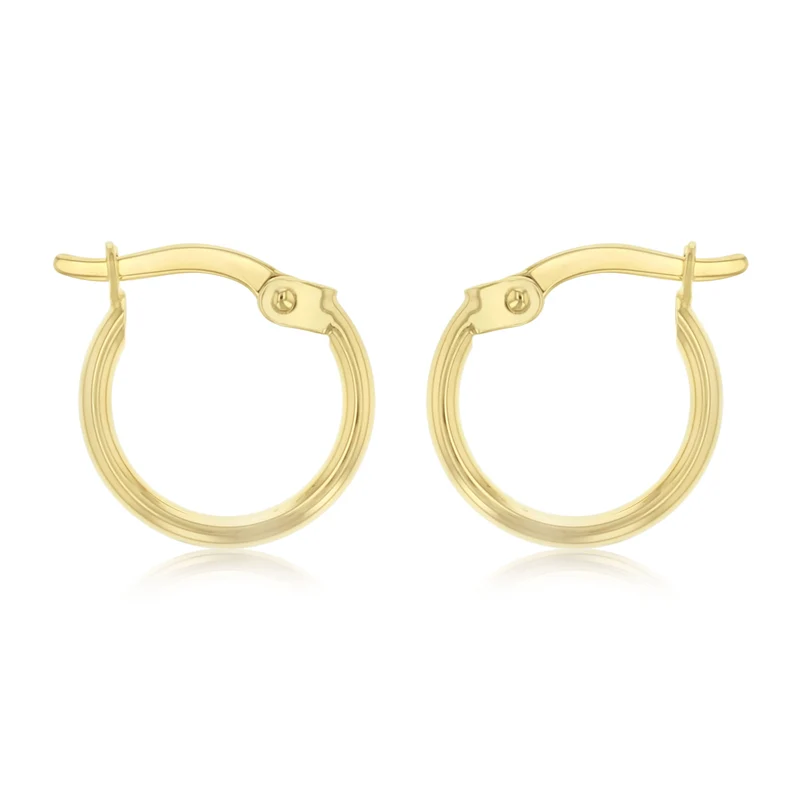 9ct Yellow Gold Silver Filled Plain 10mm Hoop Earrings