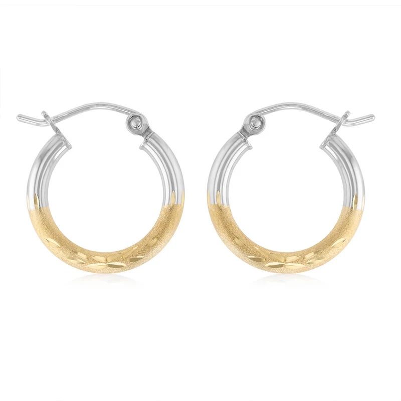 9ct Two Tone Gold Silverfilled Fancy Hoop Earrings