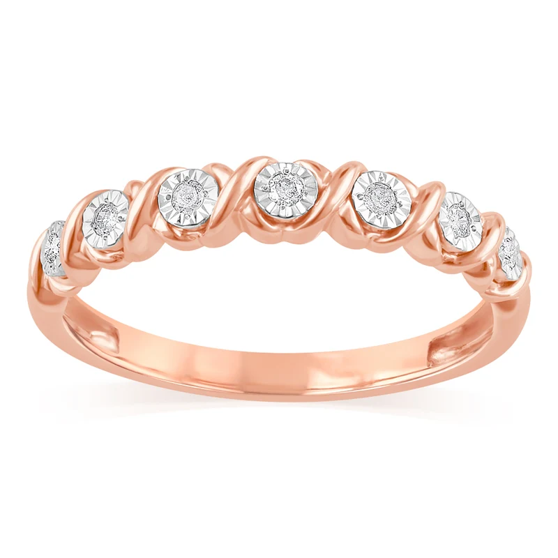 7 Diamonds Ring in Rose Gold Plated Sterling Silver