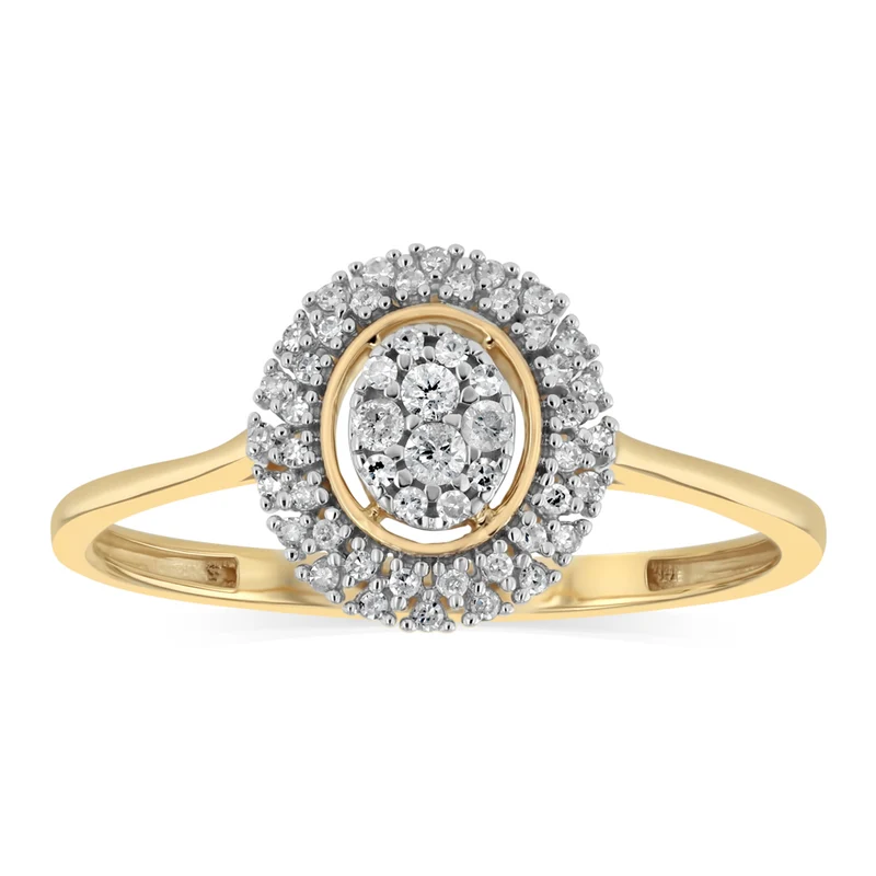 1/6 Carat Diamond Halo Ring in 9ct Yellow Gold