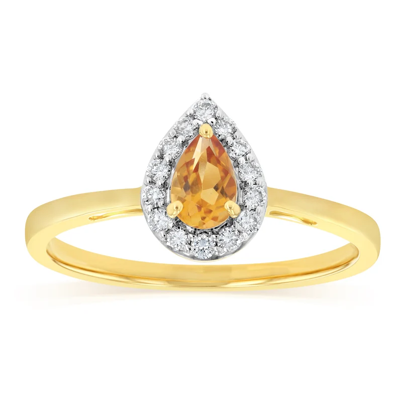 Luminesce Lab Grown 1/6 Carat Diamond and Citrine Ring in 9ct Yellow Gold