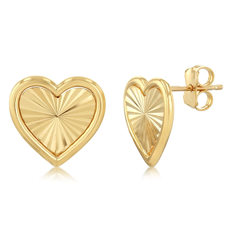 9ct Yellow Gold Fancy Dicut Heart Stud Earrings