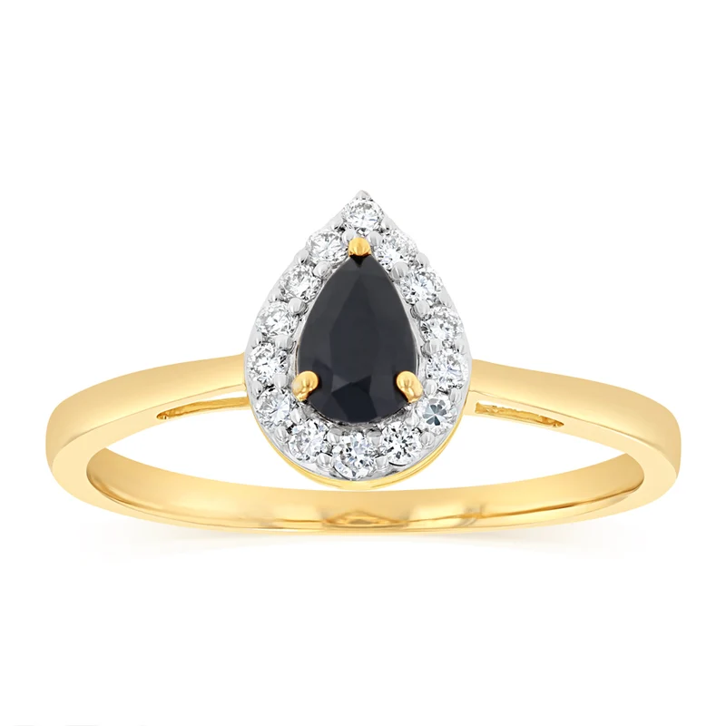 Luminesce Lab Grown 1/6 Carat Diamond and Natural Black Sapphire Ring in 9ct Yellow Gold