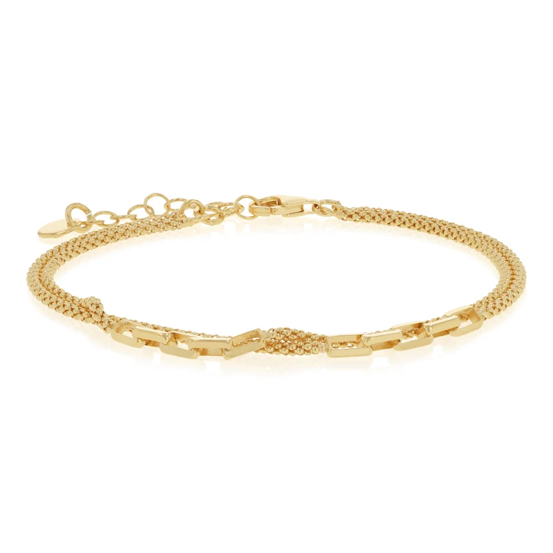 Gold Plated Sterling Silver Two Strand Bar Chain Bracelet