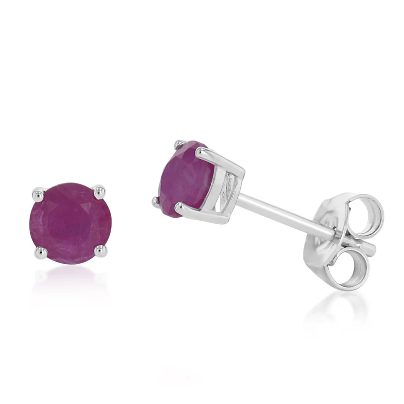 Natural Ruby Stud Earrings in Sterling Silver