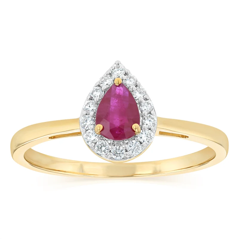 Luminesce Lab Grown 1/6 Carat Diamond and Natural Ruby Ring in 9ct Yellow Gold