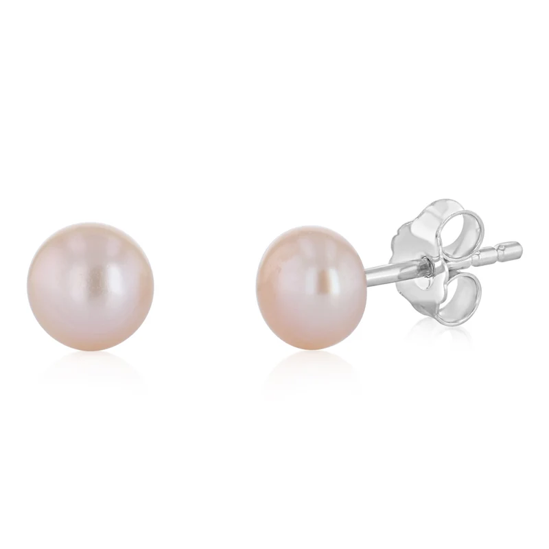 5-6mm Pink Freshwater Pearl Earrings in Sterling Silver