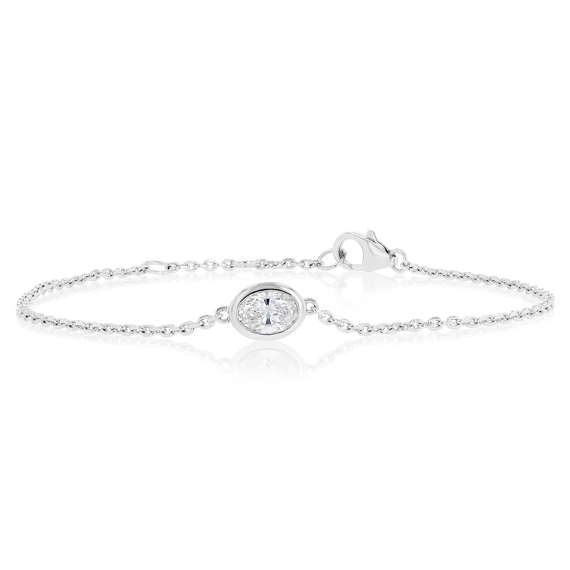 Luminesce Lab Grown 1/2 Carat Diamond Oval Bezel Adjustable Bracelet in Sterling Silver