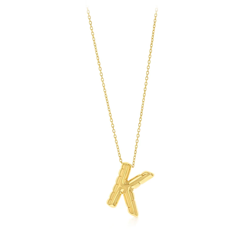 9ct Yellow Gold Initial 'K' Puffed Pendant on 43cm Chain