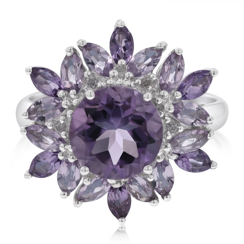 Natural Amethyst & Diamond Ring in Sterling Silver
