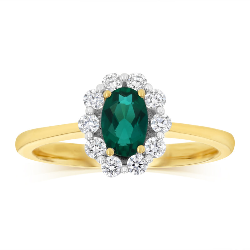 0.27 Carat Luminesce Lab Grown Diamond and Created Emerald Ring in 9ct Yellow Gold