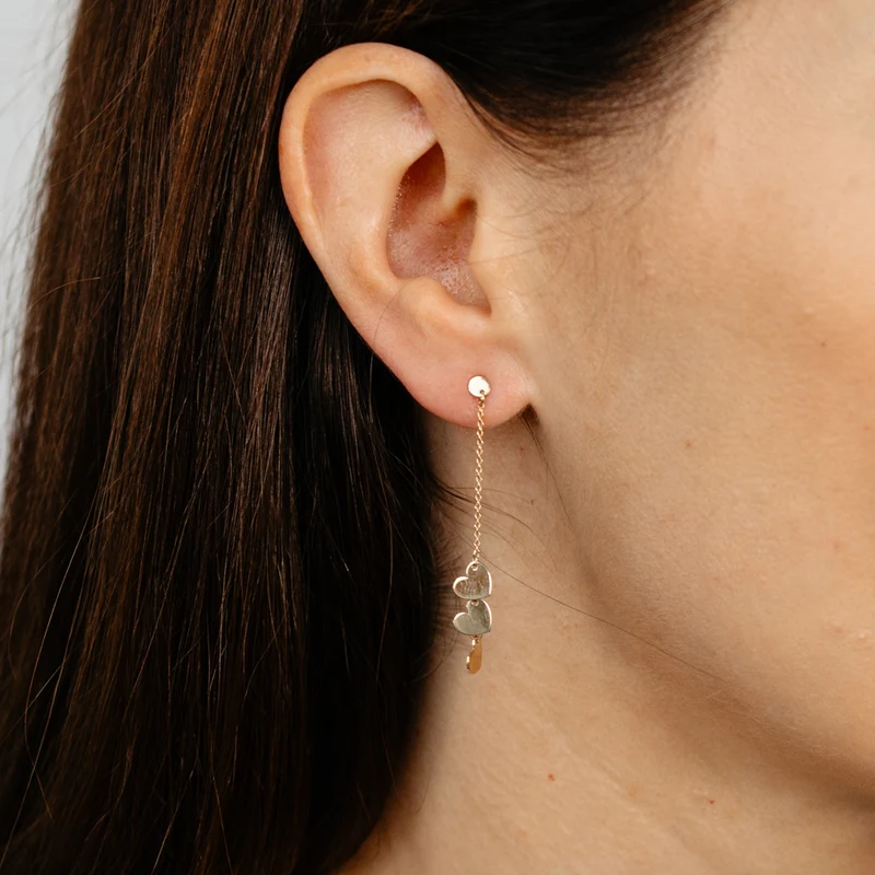 3 Tiny Hearts Drop Earrings in 9ct Yellow Gold