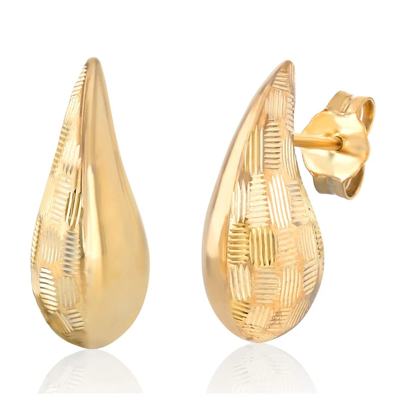 9ct Yellow Gold Silverfilled Textured Teardrop Stud Earrings