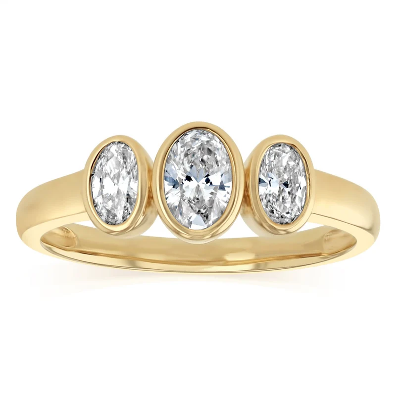 Luminesce Lab Grown Diamond Bezel Trilogy Ring in 9ct Yellow Gold