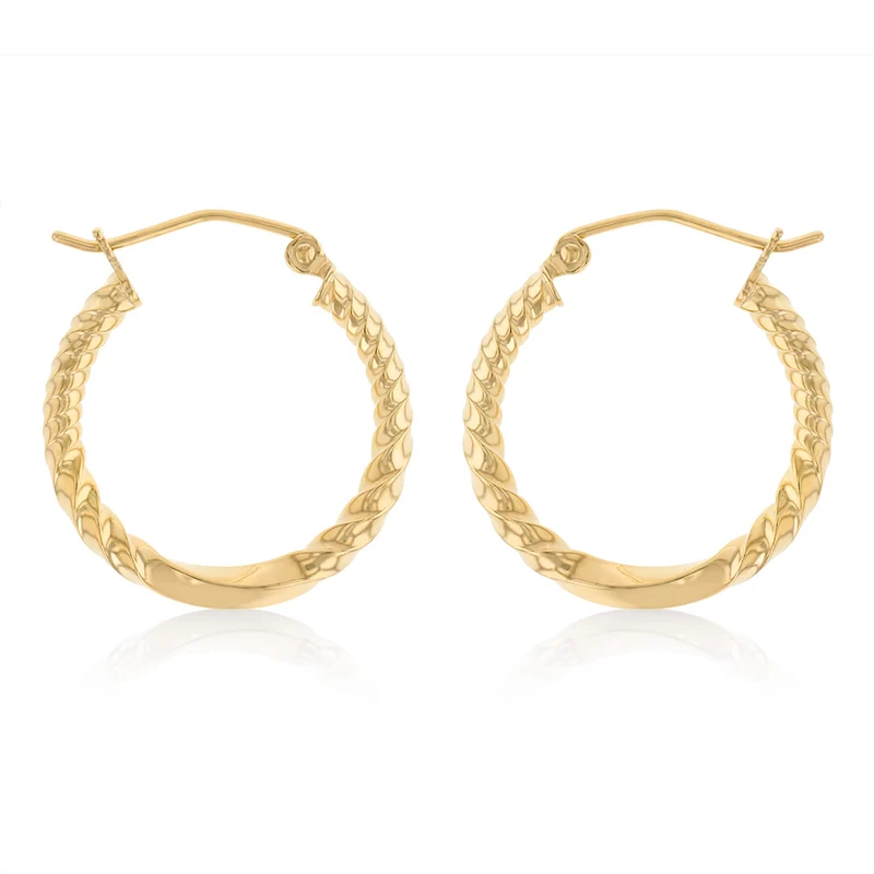 9ct Yellow Gold Silverfilled Textured Hoop Earrings
