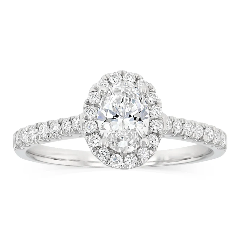 Luminesce Lab Grown 1 Carat Halo Oval Brilliant Cut Ring in 9ct White Gold