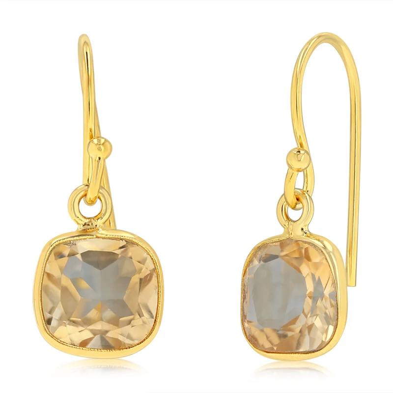 2.25 Carats Natural Citrine Drop Earrings in Gold Plated Sterling Silver