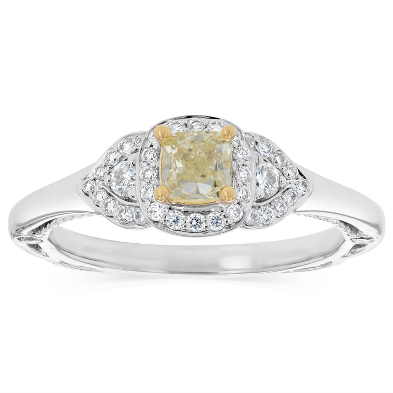 0.70 Carat Diamond Ring with Yellow Cushion Diamond in 18ct Yellow and White Gold