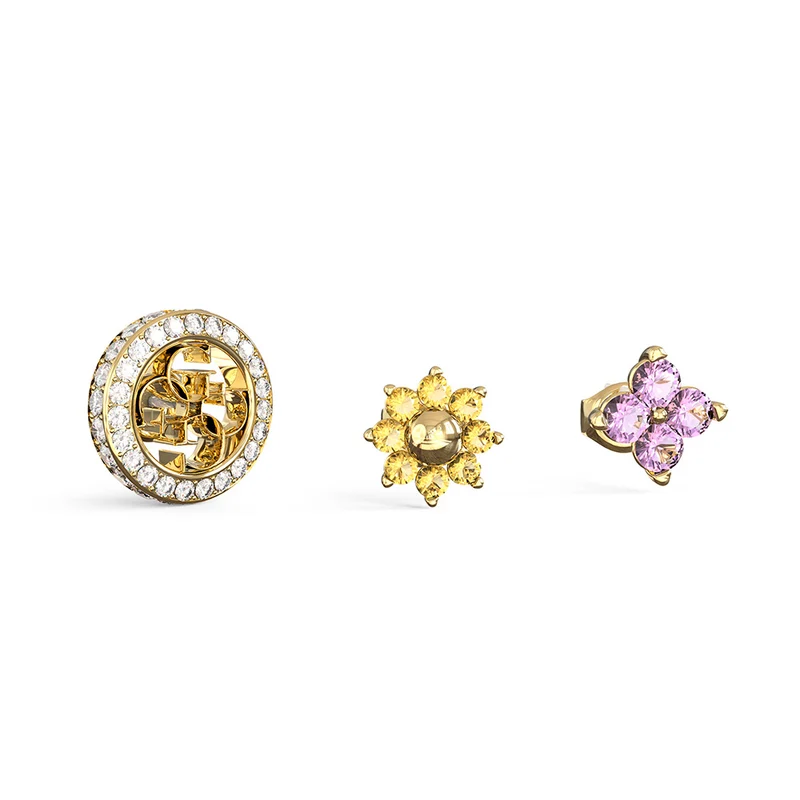 Guess Gold Plated Stainless Steel 4G Crystals Set Stud Earrings