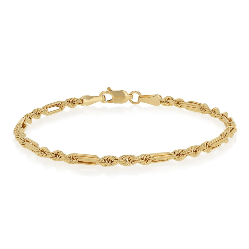 50 Gauge Hollow Dicut Figarope 18cm Bracelet in 9ct Yellow Gold