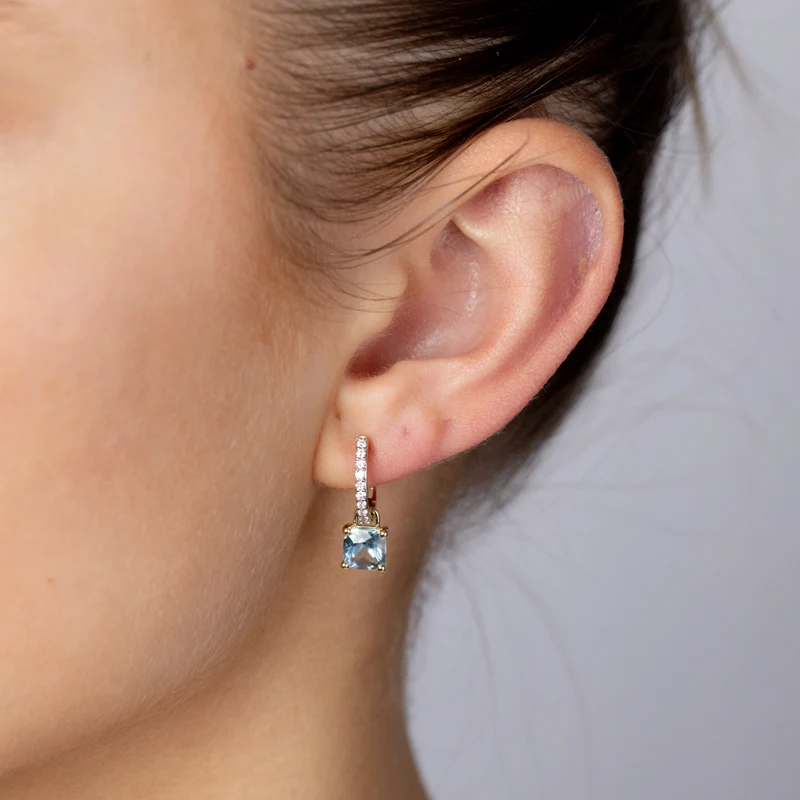 Luminesce Lab Grown 1/5 Carat Diamond and 2.40 Carat Sky Blue Topaz Earring in 9ct Yellow Gold