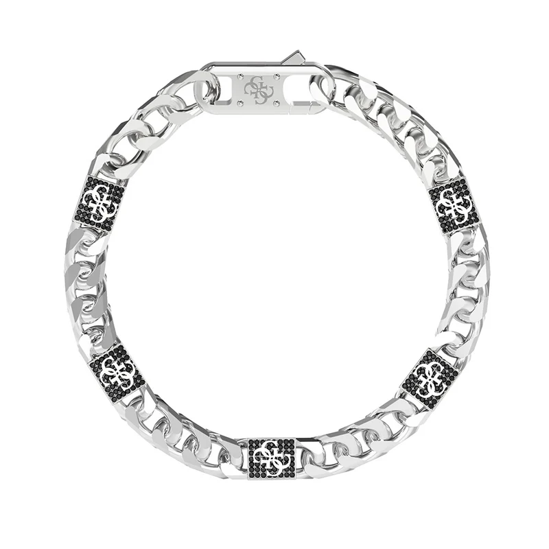 Guess Stainless Steel 4G Curb Chain Pave Bracelet