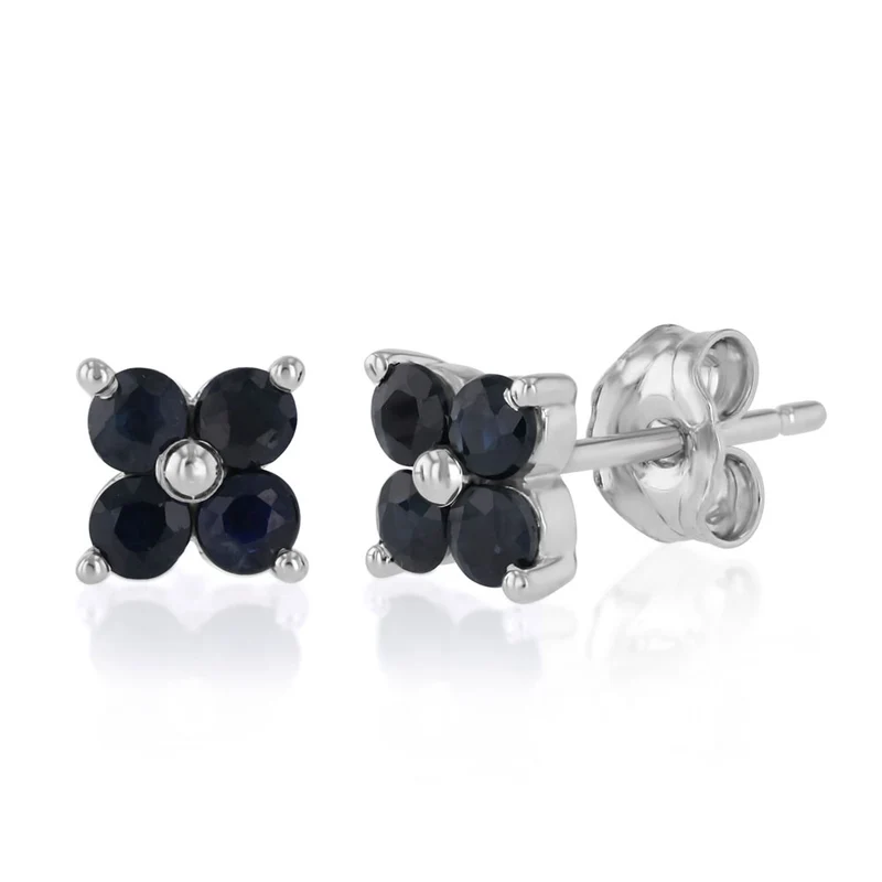 Natural Black Sapphire Stud Earrings in Sterling Silver