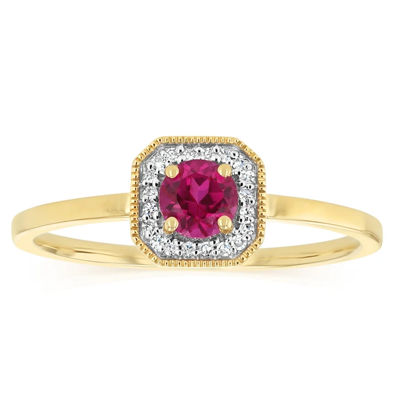 Created Ruby and Diamond Ring in 9ct Yellow Gold