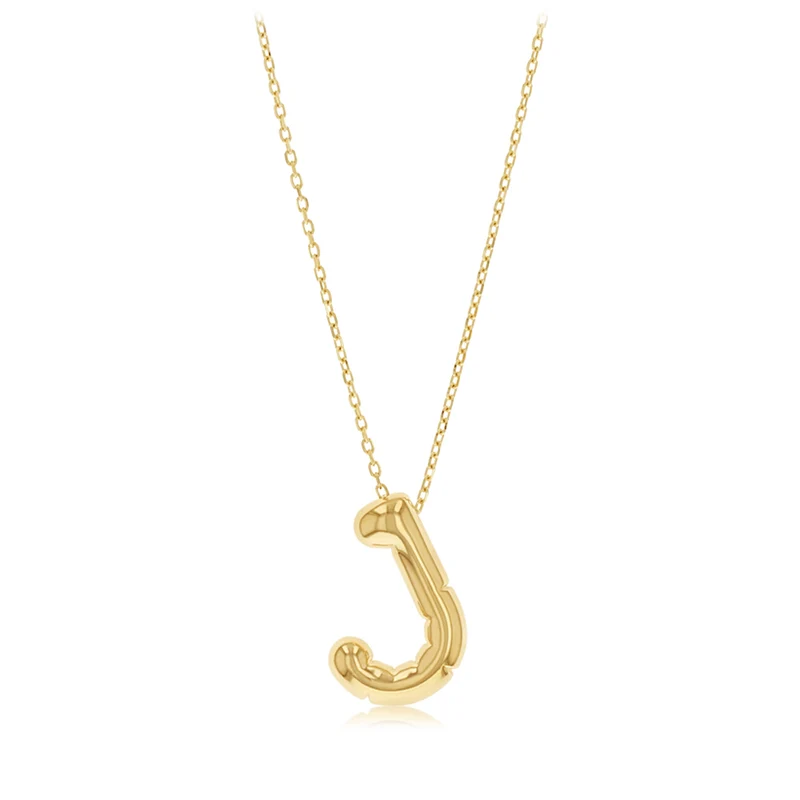 9ct Yellow Gold Initial 'J' Puffed Pendant on 43cm Chain