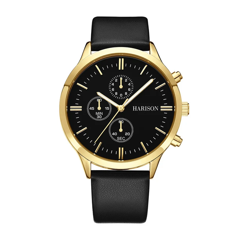 Harison Ezra GH025-YBB 40mm Black Leather Watch