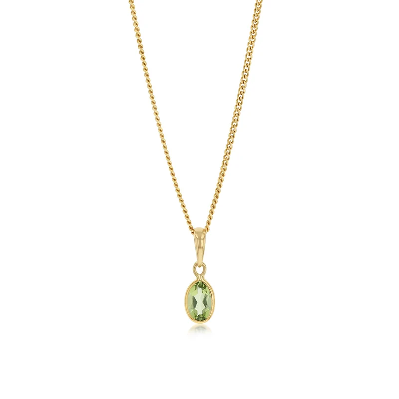 Natural Peridot Bezel Pendant in 9ct Yellow Gold