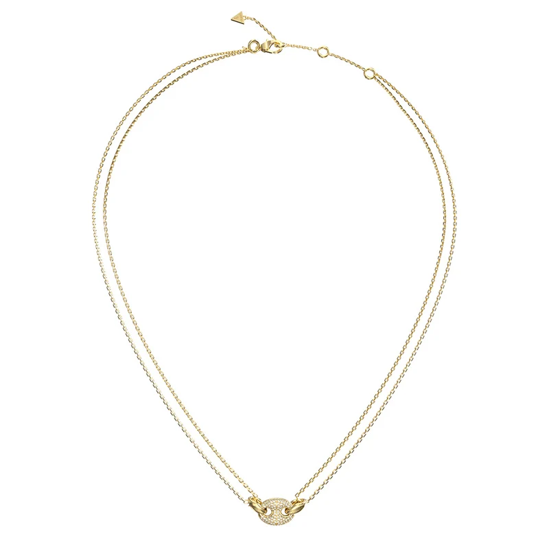 Guess Gold Plated Stainless Steel Marine Pave Link Necklace