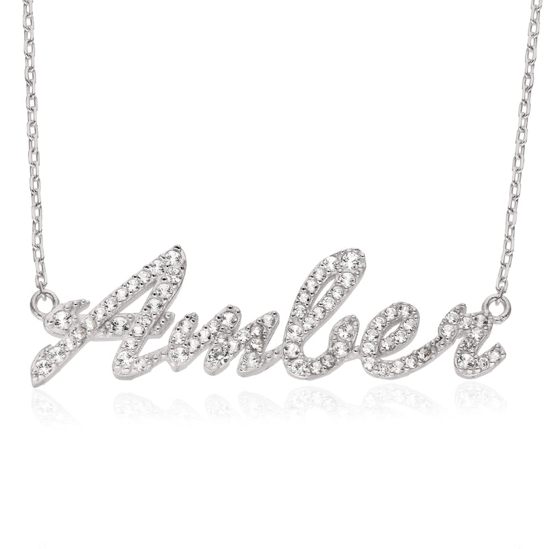Signature Personalised Luminesce Lab Grown Diamond Name Pendant on Chain in Sterling Silver