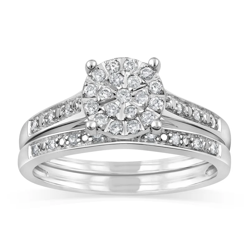 1/5 Carat Diamond 2-Ring Bridal Set i n Sterling Silver