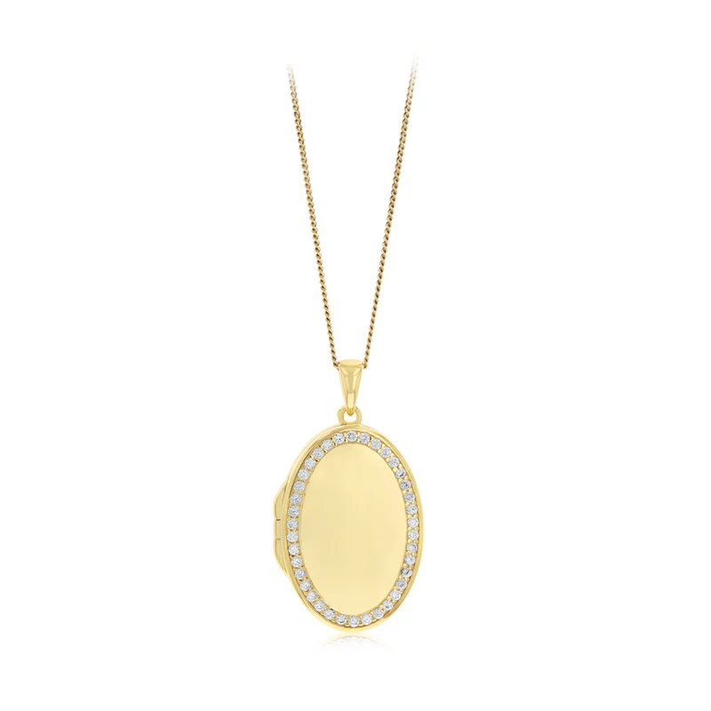 Oval Cubic Zirconia Locket in Gold Plated Silver