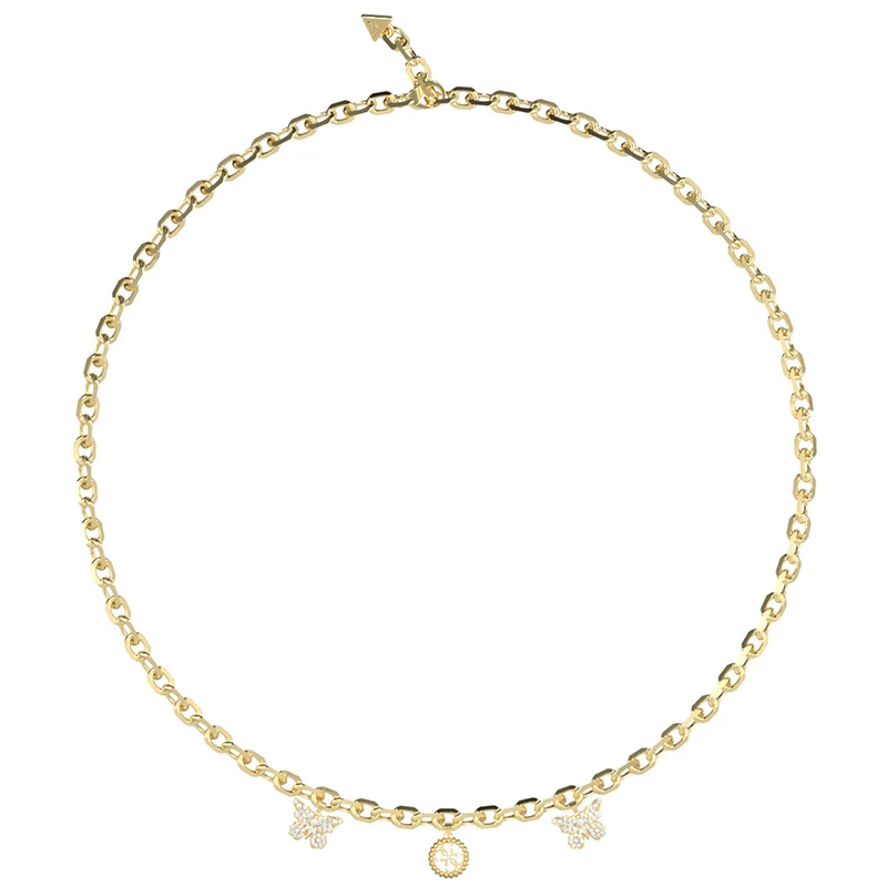 Guess Gold Plated Stainless Steel Borboleta & 4G Charm Necklace