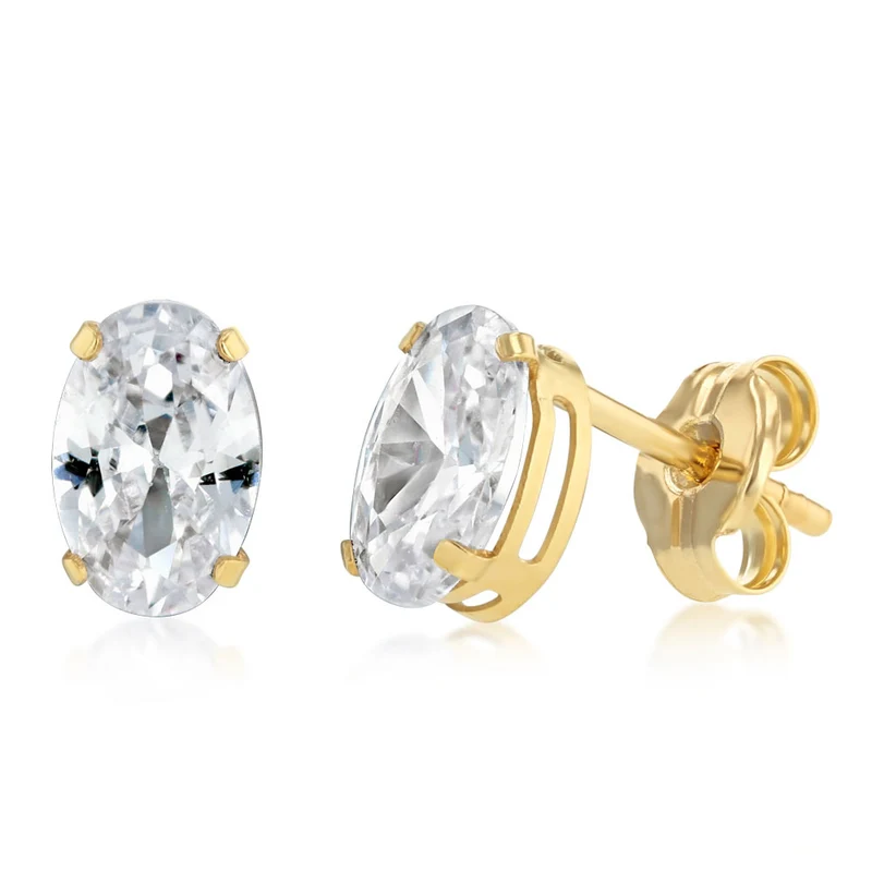 Cubic Zirconia Oval Stud Earrings in 9ct Yellow Gold