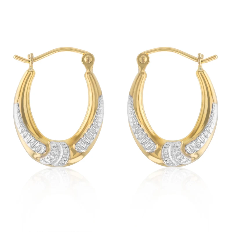 9ct Two Tone Gold Silverfilled Creole Oval Hoop Earrings