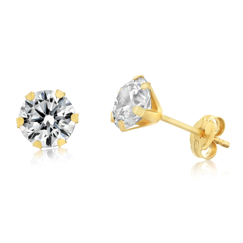 Cubic Zirconia 6mm Stud Earrings in 9ct Yellow Gold