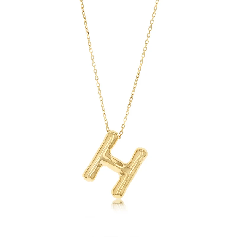 9ct Yellow Gold Initial 'H' Puffed Pendant on 43cm Chain