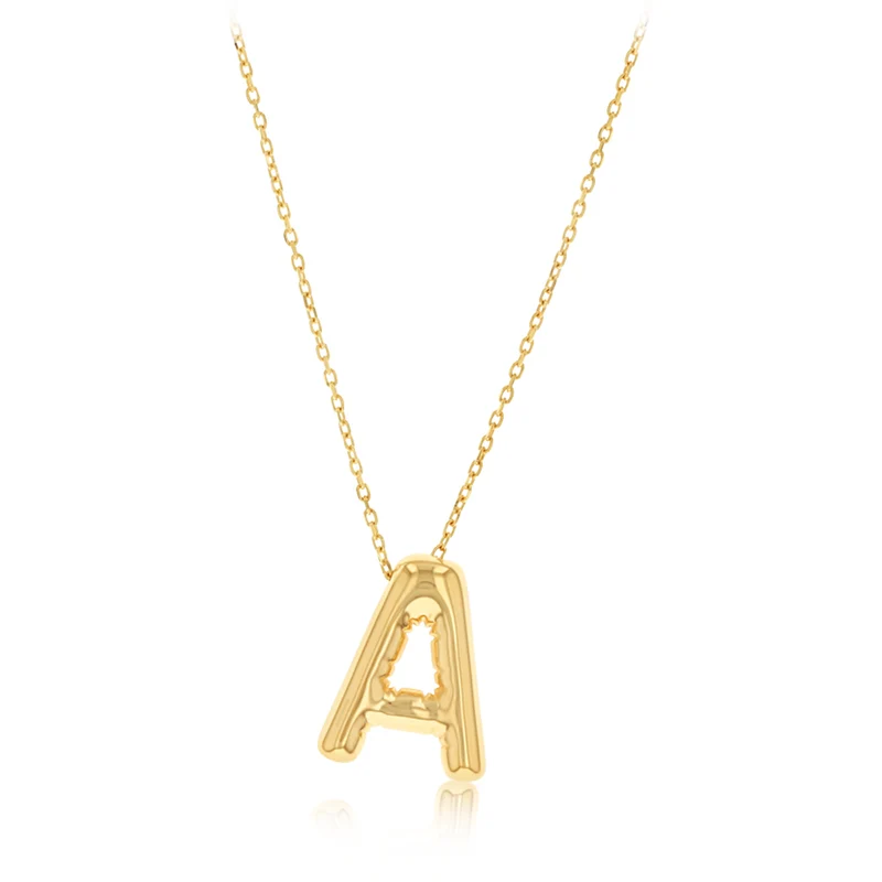 9ct Yellow Gold Initial 'E' Puffed Pendant on 43cm Chain